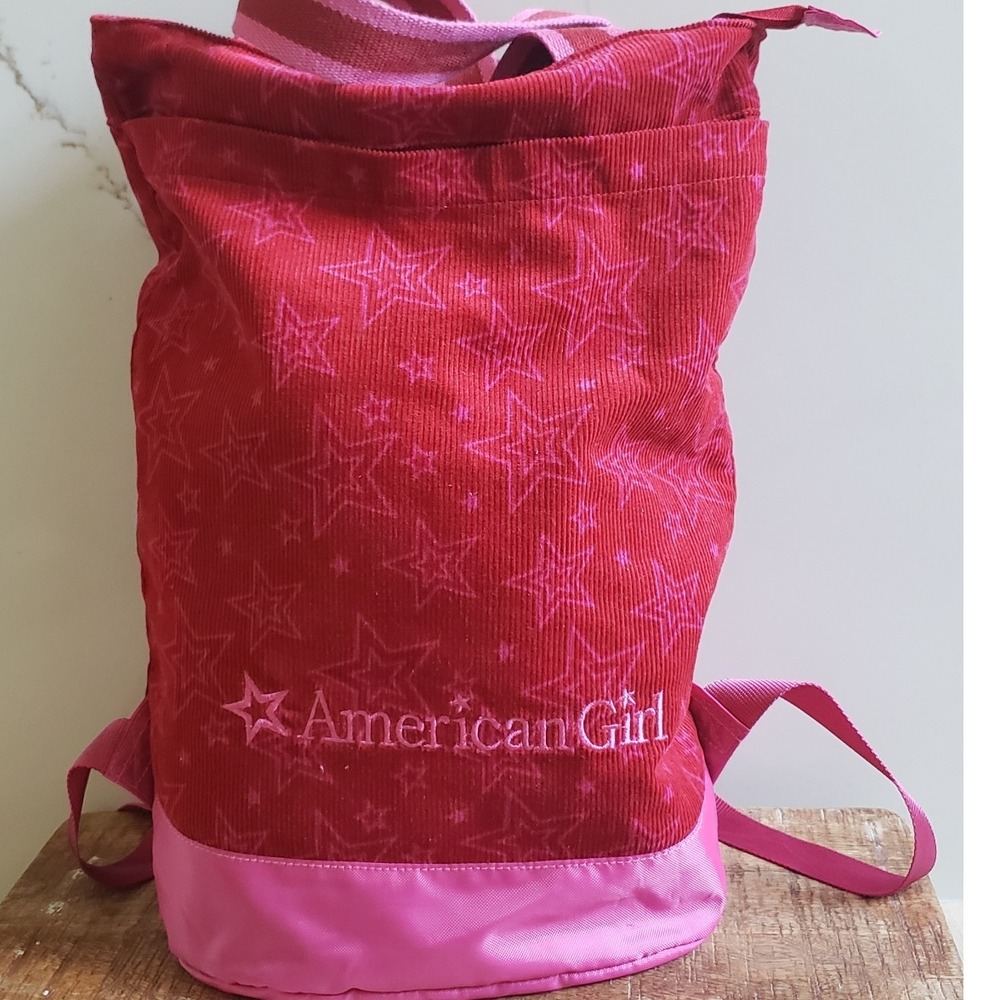 American Girl Backpack Girls Pink Corduroy Star Doll Sleepover‎ Bag